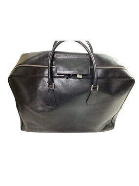 Authentic Prada Saffiano Weekender Black Leather Duffel Tote Bag*Dual Handle*EUC